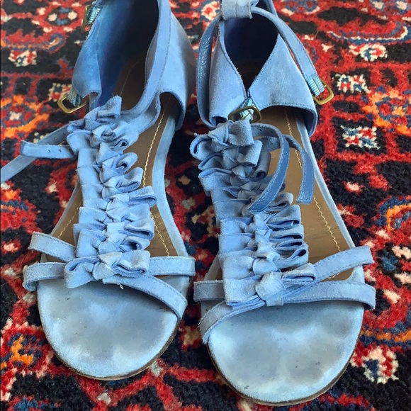 Blue Suede Bow Sandals - Picture 5 of 6